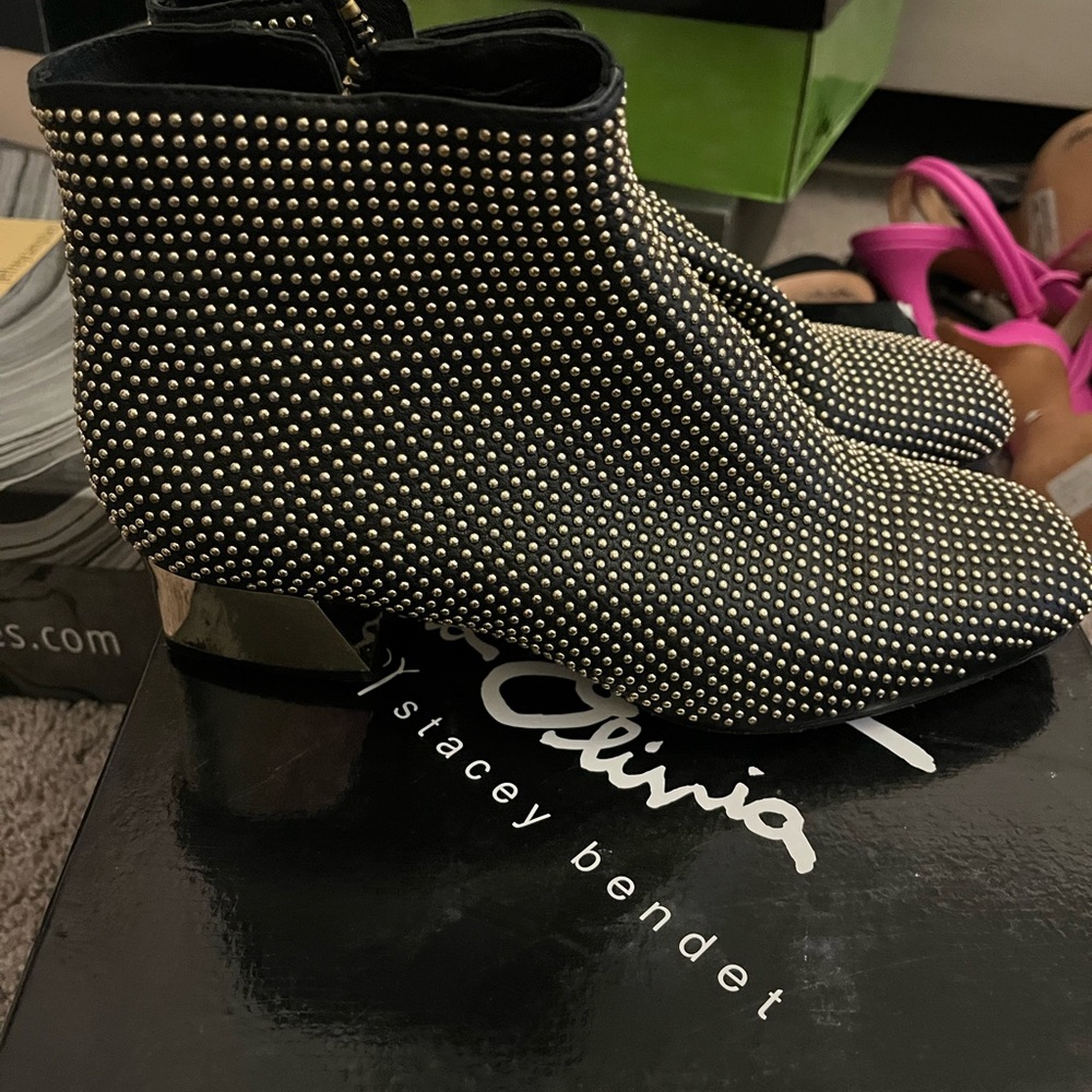 Alice + Olivia Black and Silver Studded Ankle Boots